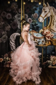 Puķu Meitene Kleitas, Elegants Princese Satīna Bumbu Kleita Bērniem Dzimšanas Dienas Ballīti Kleita Vienkārša Priekšgala Pirmās Komūnijas Kleita