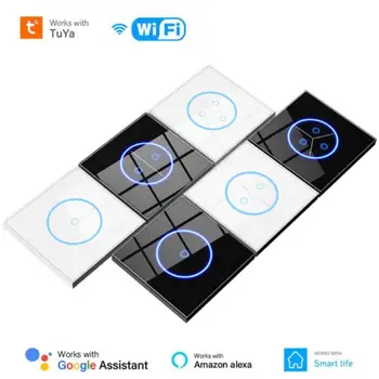 WIFI Tuya Smart Slēdzis 10A ES 1/2/3Gang Gaismas Slēdzi Stikla Paneli Touch Switch App/Balss Vadība, Izmantojot Viedo Dzīvi, Alexa, Google Home