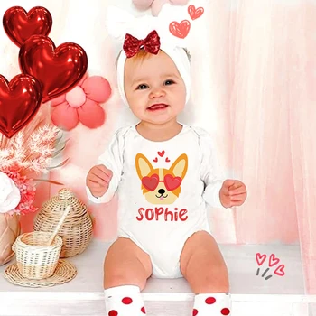 Pasūtījuma Nosaukums Baby Valentīna Bodysuits Personalizētu Daos Jaundzimušo Apģērbi Zēniem, Meitenes ar garām Piedurknēm Jumpsuit Valentīna Diena Tērpiem