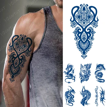 Sulu Tintes Tetovējumiem Body Art Ilgstošu Ūdensnecaurlaidīgus Pagaidu Tetovējumu Uzlīmes Maori Vilks Pūķis Totem Tetovējums Rokas Viltus Tatto Sievietes Vīrieši