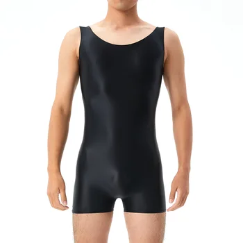 Sexy Spīdīgs Tvertne Leotards Vīriešu Apakšveļa Bodysuit bez Piedurknēm Deju Tērps Unitard Apakšveļa, Cieši piegulošu Jumpsuits Cietā U Kakla