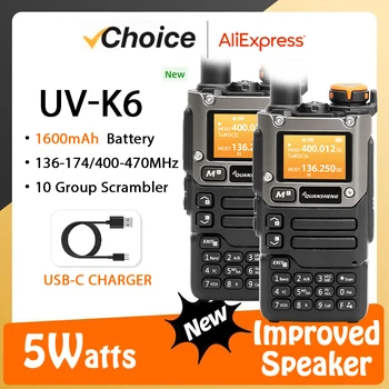 2GAB Quansheng UV-K6 5W Walkie Talkie, UV-K58 UV-K5(8) 2Way Radio USB-C Tiešo Maksas Vairāku Joslu AM FM UHF, VHF DTMF UV-K5 Jaunināt
