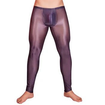 Vīrieši Seksīgas Bikses Ultra-plānas Redzēt Cauri Bezšuvju Saspringts Legging Vīriešu Zems Viduklis Milzīgais Elastīga, Spīdīga Zeķes Miega Gruntis Homewear