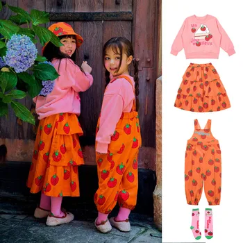 Korejiešu Bērnu Apģērbi sporta Krekli Svārki 2023 Jaunu AW Baby Meitenes Zemeņu Kūka Džemperi Jumpsuit Bikšu Bērnu Clothings