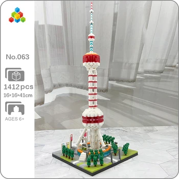 YZ 063 Pasaules Arhitektūras Shanghai Oriental Pearl Radio, TV Tornis DIY Mini Dimanta Bloki, Ķieģeļi Celtniecības Rotaļlieta Bērniem, kas nav Kaste
