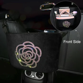 Radošā Rhinestone Kamēlijas Ziedu, Automašīnu Uzglabāšanas Soma Auto Organizators Priekšējā Sēdekļa Atzveltni Turētājs Multi-Pocket Diamond Automašīnas Aizmugures Sēdekļa Soma