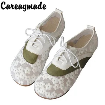 Careaymade-Sandales jaunu acu elpojoši sieviešu kurpes roku darbs Japānas vienkāršu gadījuma Fltas kurpes studentu mazo baltas kurpes