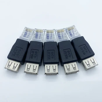 USB Transverter Plug PC Kristāla Galvu RJ45 Vīrietis ar USB 2.0 Type A Femal Ethernet Klēpjdatoru LAN Tīkla Maršrutētāju Kontaktligzdu, Kontaktdakšu Savienotāji