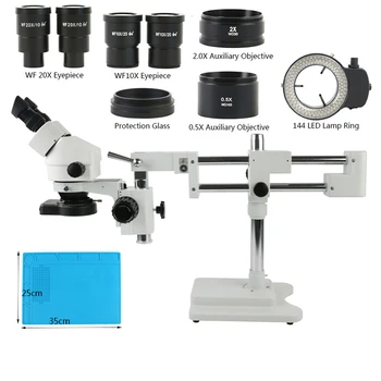 3,5 X-90X 180X Parfocal Stereo Binokulāro Mikroskopu, Double Boom Stand 0.5 X 2X Barlow Lēcu, 10X, 20X Okulāru Lodēšanai Remonts