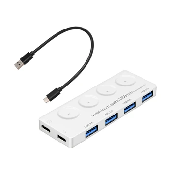 4ports USB Datu centru ar Atsevišķu Touch On/Off un LED Gaismas, lai Portatīvo DATORU Piezīmju Datoru Tastatūras M
