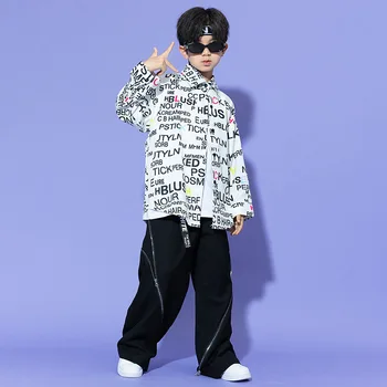 Jaunu Džeza Dejas, Tērpu Bērniem Burtu Drukas Krekls Melns Ikdienas Kravu Elsas Komplekts Meitenēm Zēniem Hip Hop Deju Rave Drēbes