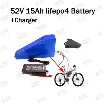 Trīsstūra stila 1500W 52v 15ah lifepo4 baterijas 48v 15ah lifepo4 17s 54.4 v E-bike akumulatora 30A BMS lādētāju bezmaksas soma + lādētājs