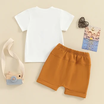 Toddler Puiku Vasaras Apģērbu Gudrs Vēstuli Izdrukāt Īsām Piedurknēm T Krekls Topi un Stiept Bikses Playwear Tērpiem