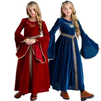 Halovīni Kostīmi Meitenēm Retro Tiesas Cēlā Kleitu, Tērpu Seno Bell Piedurknēm Princese Cosplay Party Fancy Dress Up Bērniem Bērnu