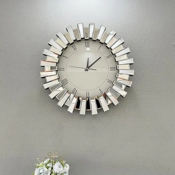 55*55CM Modes gaismas luksusa mājas sienas dekoru, pulksteņu radošo stick spogulis klusums pulkstenis augstas kvalitātes apaļas pulksteni