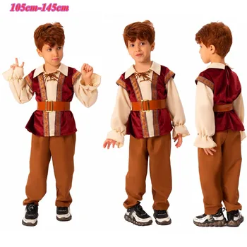 Viduslaiku Pirātu Tērpā ar garām Piedurknēm Mētelis, Bikses Ar Jostu Bērniem Zēna apģērbs Halloween Karnevāla Puse Eiropas Izpildes Vienotu