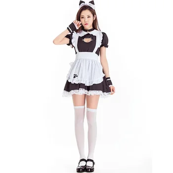 Melnā Lolita Kleitas Meitene Apģērbs Gudrs Kaķis Cosplay Kostīmu Sievietes Tērps Priekšauts Kleita Halovīni Kostīmi