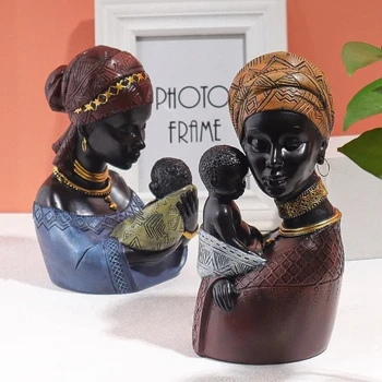 Sveķu Eksotisko Āfrikas Melnās Mātes Un Bērna Statujas Retro Figūriņas Interjera Mātes Diena Dāvanu, Mājas Rotājumi