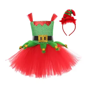Ziemassvētku Elf Kostīmu Ziemassvētku Elf Meitene Princese Kleita Cosplay Spageti Siksnas Elastīgs Viduklis Acu Piedurknēm Brīvdienu Puse