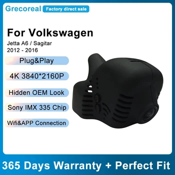 Grecoreal Auto Dash Cam par Volkswagen Jetta A6 Sagitar 2016 2015 2014 2013 2012 Plug Spēlēt 4K Wifi Dashcam Priekšā, Aizmugurē Dash Kamera