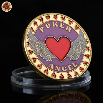 Eņģelis Poker Kazino Mikroshēmas Monētas Zelta Pārklājumu Kazino Galda Spēle Metāla Poker Kartes Aizsargs Veiksmi Challenge Monētas Žetonu Žetons Monētas