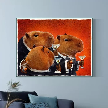 Smieklīgi Capybara Kungi Plakātu Dzīvnieku Klubs Audekla Apgleznošana Sienu Mākslas Ainu, Viesistaba, Mājas Apdare