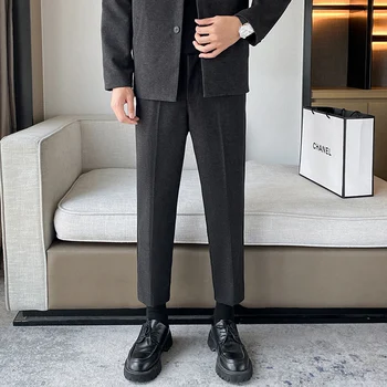 Ziemā Bieza Uzvalku Bikses Vīriešu Ikdienas Taisni Pārklājus, Korejiešu Klasiskās Modes Biznesa Vilnas Auduma Formālās Bikses Vīriešu A130