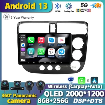 9 Collu Honda Civic 7 2000. - 2006. gada Android 13 Automašīnas Radio Multimediju Video Atskaņotājs Navigācija GPS Bezvadu Carplay 4G, WIFI, Stereo