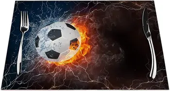 Futbola Bumbu, Placemats Kopa 4, Atdzesē Futbola Bumbu Pārsteidzošs Mākslas Futbola Modeli, Placemats Siltuma Izturīgi pret Pusdienu Galda ar neslīdošu