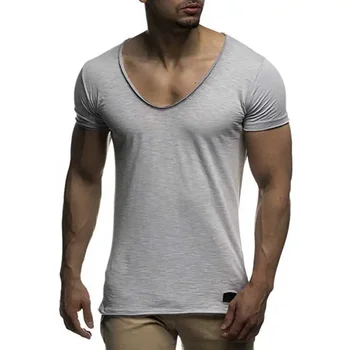 A2067 Jaunas ielidošanas dziļu V veida kakla īsām piedurknēm vīriešu t krekls slim fit t-krekls vīriešiem plānas top tee gadījuma vasaras tshirt camisetas hombre