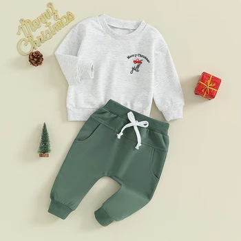 Rietumu Baby Meitene Zēna Drēbes, Bērnu Vafeļu Adīt Krekls Top un Ikdienas Bikses Kovboju Toddler Krist Ziemas Tērpiem