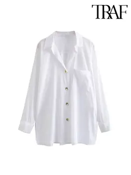 TRAF 2023 Sieviešu Modes vienkrāsainu Kreklu Biroja Dāma ar garām Piedurknēm Ikdienas Biznesa Kimono, Blūzes Blusas Šiks Topi