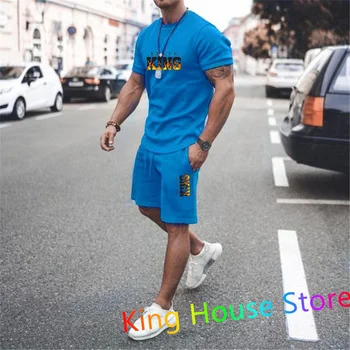 Karalis Vīriešu Modes Tracksuit 2 Gabals Apģērbs Atbilstu Vasaras Vīriešu Tendence Gadījuma Īsām Piedurknēm Apģērbs Lielgabarīta T Skriešanas Komplekts
