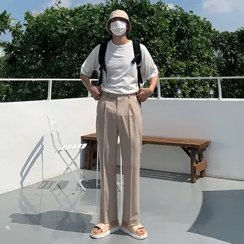 2023 Vintage Pārklājus Bikses Vīriešu Pavasara Vasaras Korejas Tīrtoņa Krāsu Uzvalku Bikses Vaļīgas Taisni Ikdienas Apģērbu Pogu Bikses N17