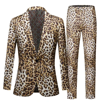 Pavasara Augstas Kvalitātes Leopard Print Kāzu Uzvalki, Vīriešu Gadījuma Vīriešu Kleita Biznesa Uzvalki, kostīmi, Bleizeri Divas gabals, kas mētelis+Bikses