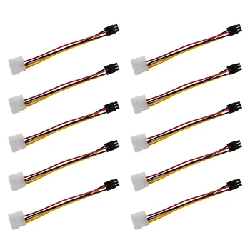 10X 4-Pin Male Līdz 6-Pin Female Ligzda Strāvas Kabelis Pcie PCI Express Adapteri