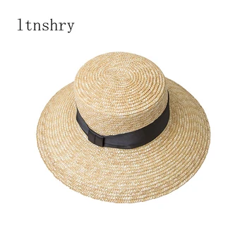 Ir 2021. Jaunu vasaras sauli Salmu cepure sievietēm sieviešu vintage flat top dabas salmu cepure platām malām loku pludmales cepure, saules cepures Brīvdienu klp