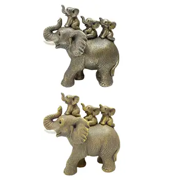 3 Bērnu Ziloņi Izjādes Zilonis Statuja Dzīvnieku Statuetes attiecībā uz Dzīvojamās Istabas Galda, Galda, Grāmatplauktā Ieejas Amatniecības Skulptūra