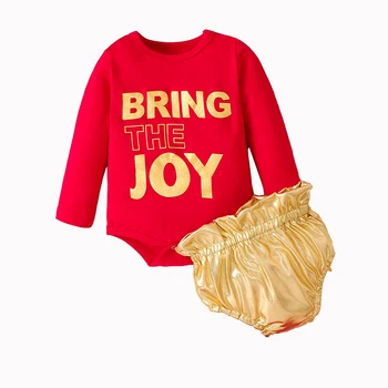 Baby Zēni Meitenes Ziemassvētku Tērpiem Garām Piedurknēm Vēstuli Izdrukāt Romper Metāla Bikses Kopa