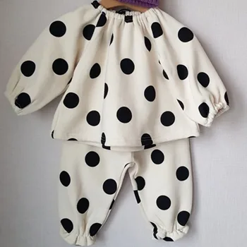 Baby Toddler Meitene Zēnu Apģērbu Komplekts Gudrs Dot Drukas garām Piedurknēm Kokvilnas T-krekls +Bikses Pavasara Rudens Baby Zēni Meitenes Drēbes Uzvalku