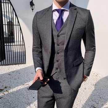 Kāzu uzvalks Vīriešu Klasiskās svītrains Vīriešu Biznesa Uzvalks 3 jaunas oficiālas korejas slim-fit uzvalku, Kleitu, Uzvalku Uzvalku Līgavainim uzvalks