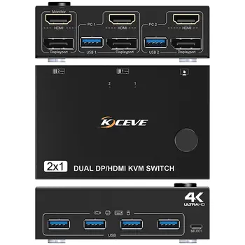 DP, HDMI, USB 3.0 KVM Slēdzis, divus Monitorus Displayport KVM Komutatoru Atbalsta 4K@60Hz 2 Datori, 2 Monitori